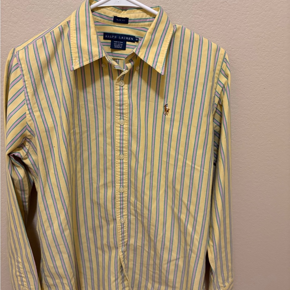 Ralph Lauren Yellow and Blue Striped Button Down Shirt